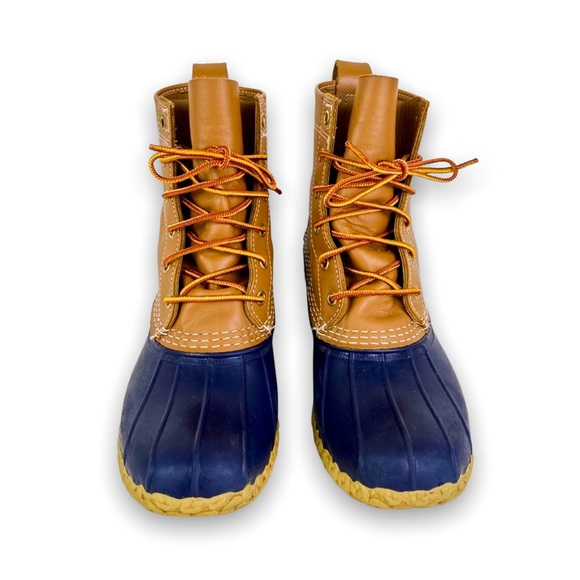 L.L. Bean Classic Tan & Navy Unlined 8" Duck Boots - Picture 4 of 6